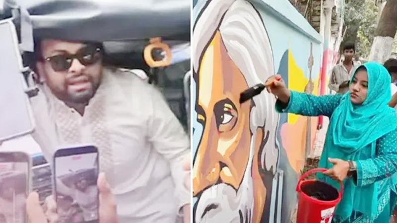 রবীন্দ্রনাথের গ্রাফিতিতে কালো রং: রিমি ও সুজনের জামিন মেলেনি