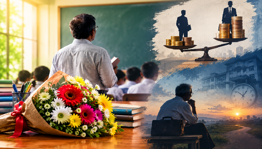 শিক্ষক দিবসে ফুলের শুভেচ্ছা, জীবনে বেতন-বৈষম্য ও অবসরের অনিশ্চয়তা